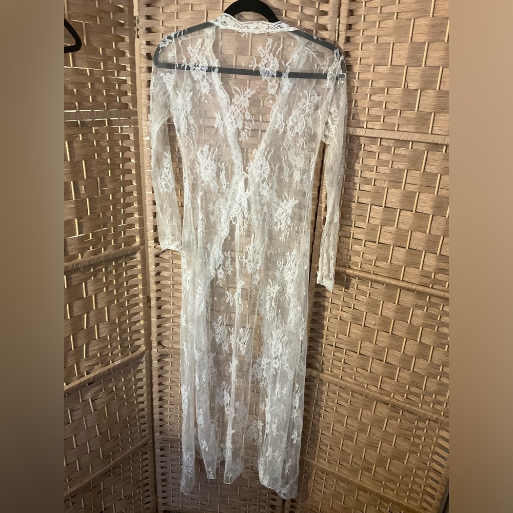 Sheer Lace Long Cardigan - Picture 2 of 7